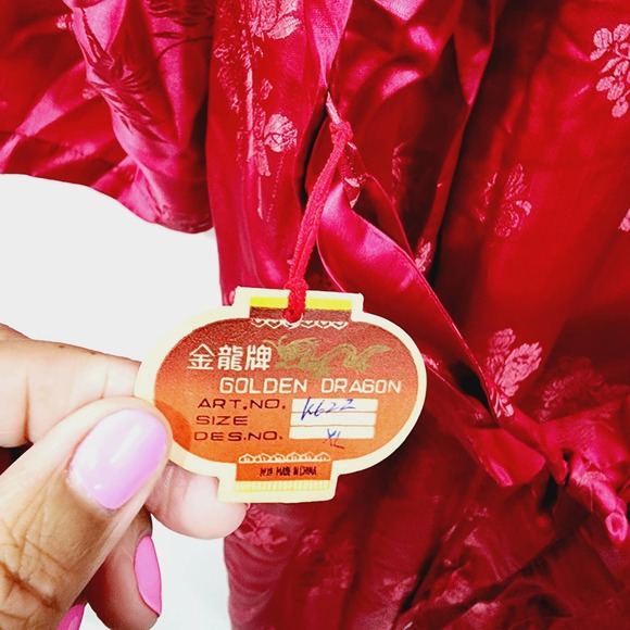 Golden Dragon Hand Embroidered Pure Silk Robe Deadstock NWT Vintage Kimono XL - Picture 10 of 12